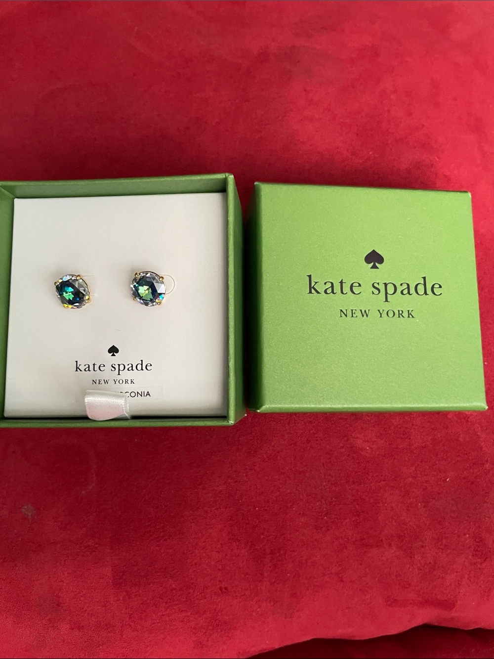 kate spade iridescent blue-green crystal stud earrings with gold-tone setting